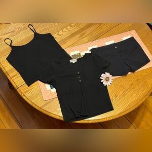 Lot (3) Black Cami/ Crop Top/ lululemon Booty Shorts- Medium